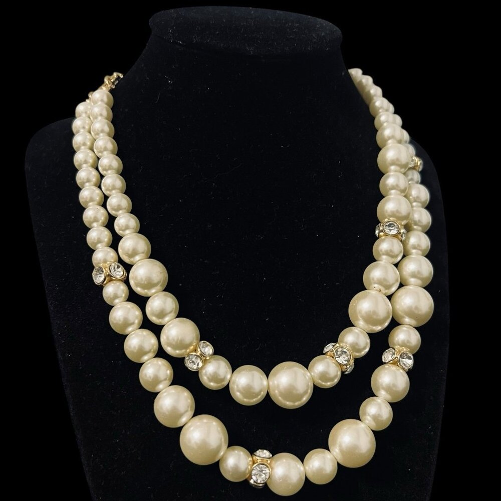 Monet Double Strand Graduated Faux Pearl Station Necklace Bridal Classic